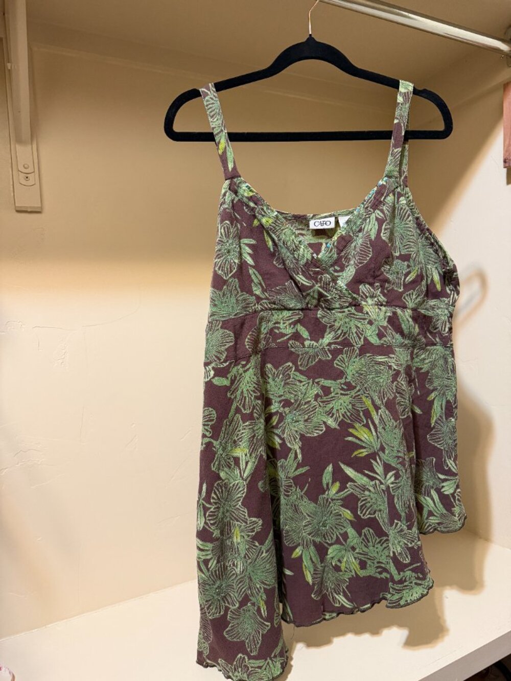 Y2K Cato Brown Green Floral Sequin Empire Waist Tank Top L - Picture 2 of 10